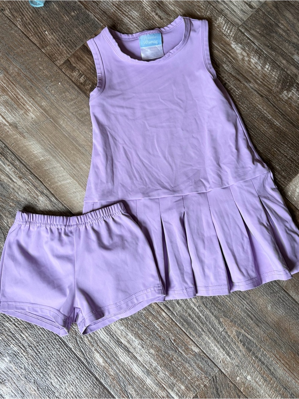Classic whimsy Lavender Pleated Tank active Dress with Matching Shorts